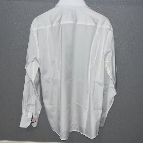 HUSQVARNA Men's Embroidered Spellout Long Sleeve Button Down White Dress Shirt L - Picture 5 of 13